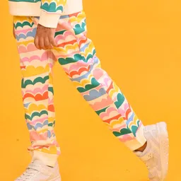 Anthrilo Fleece Cloud Rainbow Printed Warm Joggers - Off White image 4