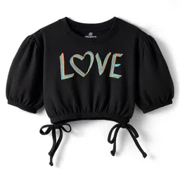 OLLINGTON ST. Cotton Short Sleeves Top & Printed Joggers Set - Black image 3