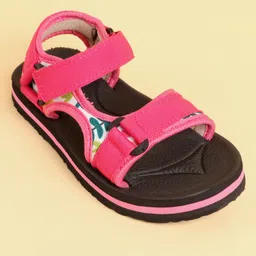 Pine Kids Velcro Closure Sandals with Leaves Print - Pink image 3
