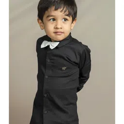Polka Tots  Full Sleeves Solid Shirt With Bow Tie Up  - Black image 5