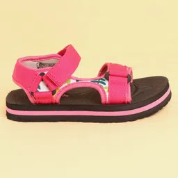 Pine Kids Velcro Closure Sandals with Leaves Print - Pink image 4