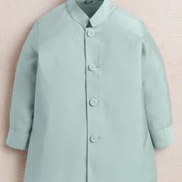 Ahhaaaa Viscose Woven Full Sleeves Solid Kurta Pant With Floral Printed Nehru Jacket & Mala Set - Green image 5