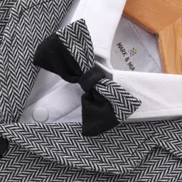 Mark & Mia Full Sleeves Party Wear Romper with Bow Detailing & Yarn Dyed Checks Waist Coat - Grey & Black image 5