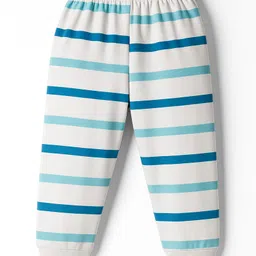 Mini Taurus Interlock Knit Full Sleeves T-Shirt & Lounge Pant Set with Text Print & Stripes - Sea Green image 5