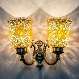 Fos Lighting Cream & Gold-Toned Small Tilak Double U Wallchiere-picture-23