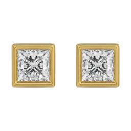 Emori 18k Yellow Gold & Diamond 0.5 CT Bezel Princess Solitaire Stud Earrings-image-30
