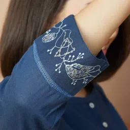Melange By Lifestyle Navy Regular Fit Embroidered Kurtas image 5