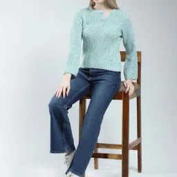 Monte Carlo Blue Regular Fit Self Pattern Sweater image 5