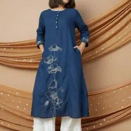 Melange By Lifestyle Navy Regular Fit Embroidered Kurtas image 4