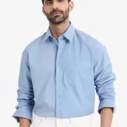 Rare Rabbit Blue Boxy Fit Solid Shirt-image-4