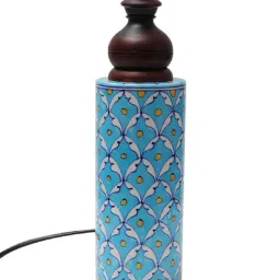 Unravel India Multicolor Ceramic Cylindrical Decorative Lamp with White Shade image 4