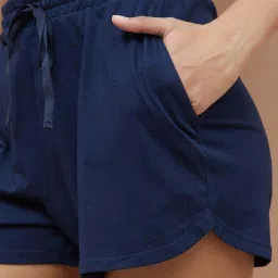 Ginger By Lifestyle Dark Blue Cotton Regular Fit Shorts image 5
