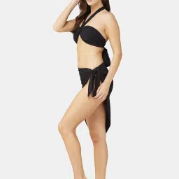 Secrets By ZeroKaata Black Plain Swimwear Bra Panty Set With Sarong image 5