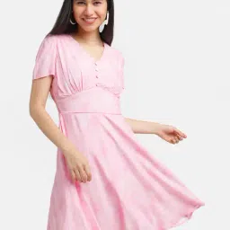Zink London Pink Self Pattern A-Line Dress-picture-20