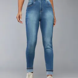 DOLCE CRUDO Blue Denim Distressed High Rise Jeans-picture-28