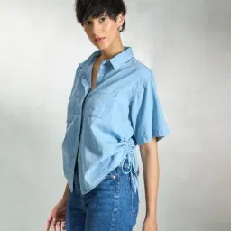 VIRGIO Light Blue Relaxed Fit Solid Shirt image 4