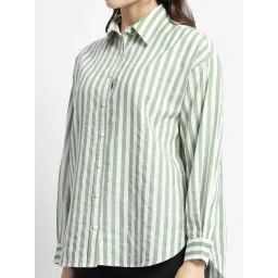 MADAME Sage Green & White Striped Shirt image 5