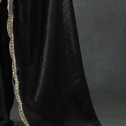 Saree Mall Black Satin Embellished Saree with Blouse Piece image 5