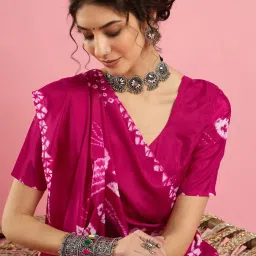 Saree Mall Pink Crepe Self Saree with Blouse Piece image 5