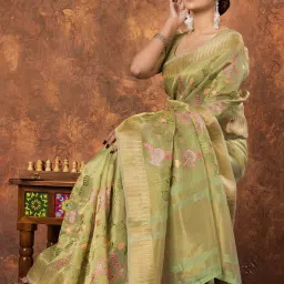 Saree Mall Light Green Organza Self Saree with Blouse Piece image 5