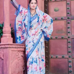 Saree Mall White Cotton Self Saree with Blouse Piece image 5