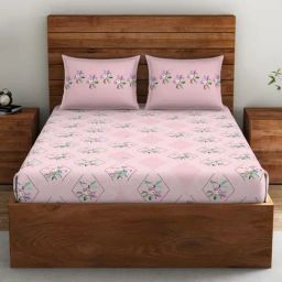 Spaces Boho Floral Pink 132 TC Cotton Double Flat Bedsheet with 2 Pillow Covers-picture-45