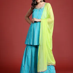 Anouk Tyohar Collection Gotta Patti Pure Cotton Kurti with Sharara & Dupatta image 1