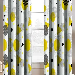 BELLA TRUE White & Yellow 2 Pieces Geometric Window Curtains-image-49