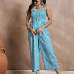 Inweave Blue Cotton Checked Jumpsuits-picture-27
