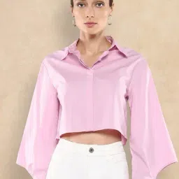 RAREISM Pink Cotton Solid Long Sleeves Top-image-14