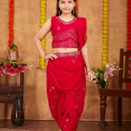 Aarika Kids Pink Embroidered Top, Dhoti with Dupatta-image-16