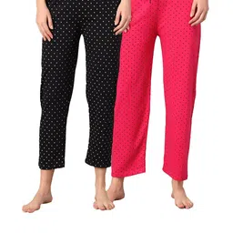 FIT N FAME Women Set Of 2 Red & Black Polka Dots Printed Cotton Pajamas-picture-11