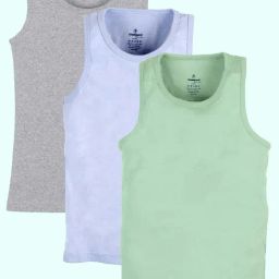 Kiddopanti Ice Blue, Grey Melange & Light Green Boys Cotton Solid Rib Vest Pack of 3-picture-32
