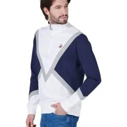 Beverly Hills Polo Club White & Navy Cotton Regular Fit Color Block Sweatshirt image 3