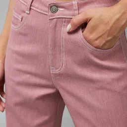 DOLCE CRUDO Dusty Pink Denim Relaxed Fit High Rise Pants image 5