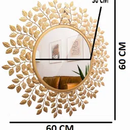 Urban Hamlet Designer Golden Hue Leaf Motif Metal Wall Mirror image 3