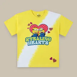 Kids Ville Girls Minions Printed Round Neck Cotton Relaxed Fit T-shirt image 1