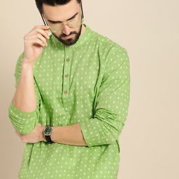 Anouk Men Green & Off White Ethnic Motifs Printed Kurta-picture-18