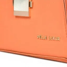 PELLE LUXUR Peach Textured Small Sling Handbag image 5