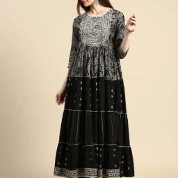 showoffff SHOWOFF Black Cotton Printed Anarkali Kurta-picture-16