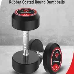 PowerMax Fitness Rubber Coated Round Dumbbells 15kg Pair for Home and Gym Use image 2
