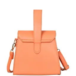 PELLE LUXUR Peach Textured Small Sling Handbag image 3