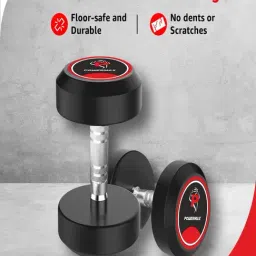 PowerMax Fitness Rubber Coated Round Dumbbells 15kg Pair for Home and Gym Use image 5