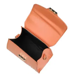 PELLE LUXUR Peach Textured Small Sling Handbag image 4