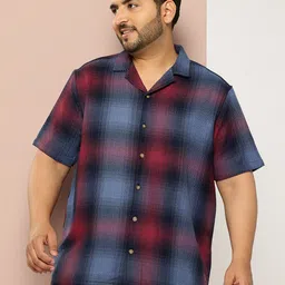 Thomas Scott Plus Size Windowpane Checks Casual Shirt-image-73