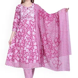 WOOL 4U Floral Printed Round-Neck Anarkali Kurta With Trousers And Dupatta-picture-36