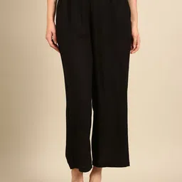 De Moza Women Solid Black Wide Leg Trousers-picture-26