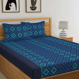 Home Ecstasy Blue Cotton 140 TC Bed Sheet Set-image-7