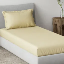 Ddecor Live Beautiful Solid Spectrum Flat 180TC Single Bedsheet With Pillow Cover- Yellow image 2