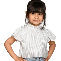 Lilpicks Couture Short Sleeves Stripe Designed Top - Silver-image-23